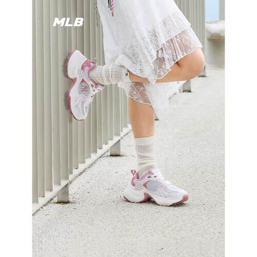 MLB老爹鞋男女25新款NY复古网面厚底增高情侣运动休闲鞋3ASHW045N