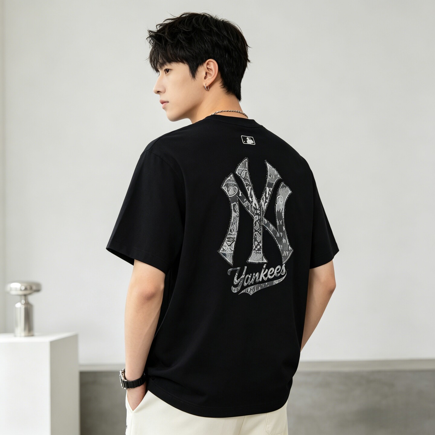 26春夏新品MLB短袖男女同款复古腰果花背标凉感宽松T恤3ATSX0763