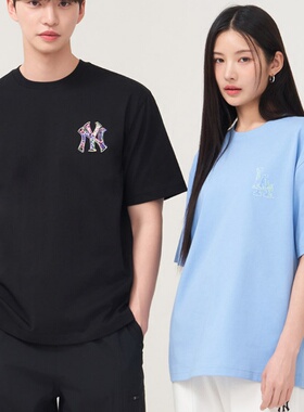 MLB情侣短袖BASIC系列半袖NY涂鸦后背大logo休闲运动T恤3ATSB0953