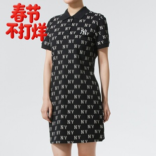 MLB裙子女秋冬款运动户外老花满印学院风运动休闲连衣裙3FOPM0353