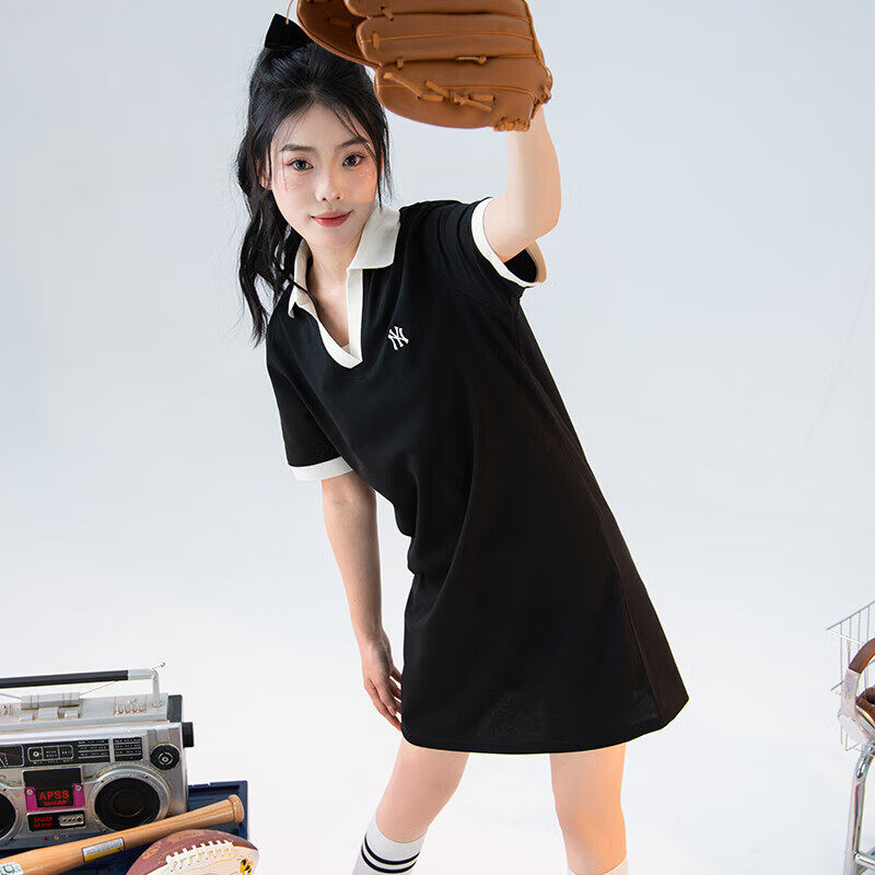 MLB女夏季NY老花翻领短袖连衣裙