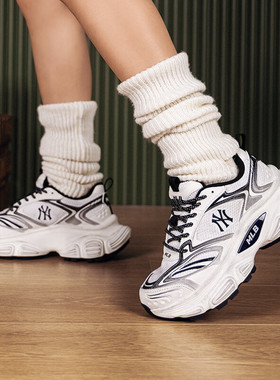 26新款MLB情侣NY复古老爹鞋做旧厚底耐磨透气运动休闲鞋3ASHWC36N