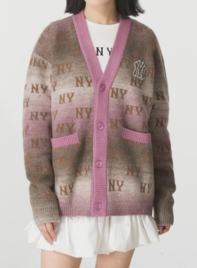 MLB男女装25新款秋季针织舒适满印渐变防风休闲开衫外套3AKCM0354