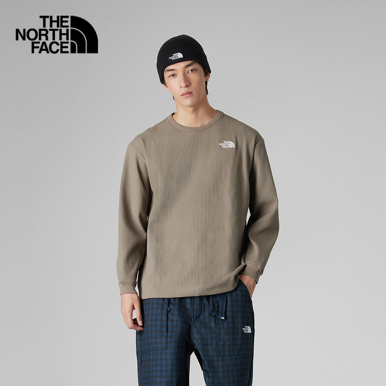 TheNorthFace北面UE华夫格长袖男士25秋冬新款户外圆领卫衣8E1W