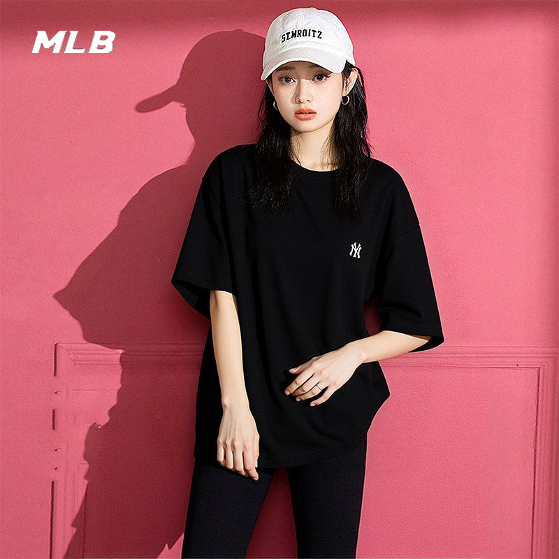 MLB短袖男女情侣NY刺绣小标纯棉休闲宽松百搭半袖T恤3ATSB6153