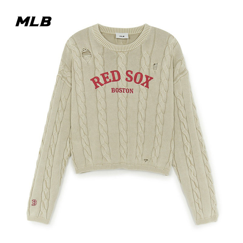 MLB女款时尚复古绞花毛衣短款