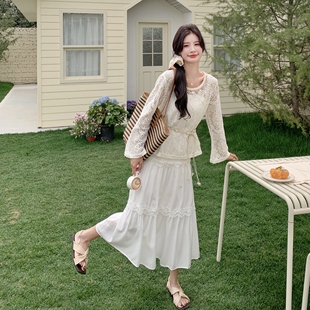 现货抹胸 半裙真3件套2D078 T2016 P155K238 镂空防晒罩衫