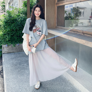 现货印花T 裙2D078 T2052 P135K218 凉凉网拼接半裙休闲2件套装