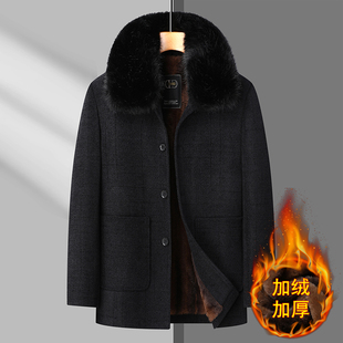 棉服毛呢中老年爷爷雪尼尔外套 中年男装 爸爸装 棉衣加绒加厚秋冬季