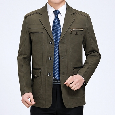 秋季薄款西装领夹克衫中年男