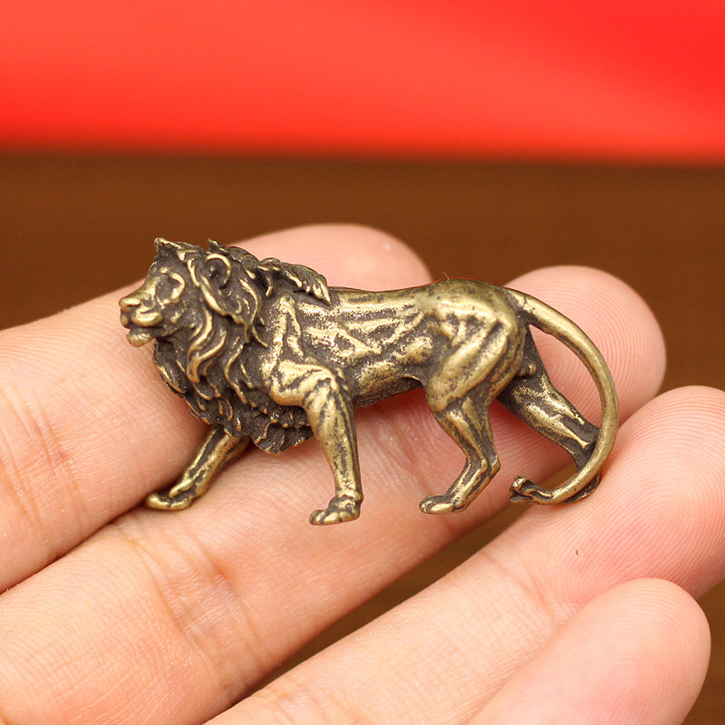 实心纯铜小号迷你狮子桌面小摆件复古铜器黄铜做旧雄狮微雕铜茶宠