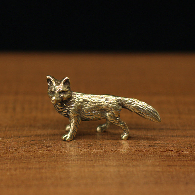 迷你实心黄铜小狐狸桌面小摆件纯铜书房桌面装饰品创意礼品工艺品