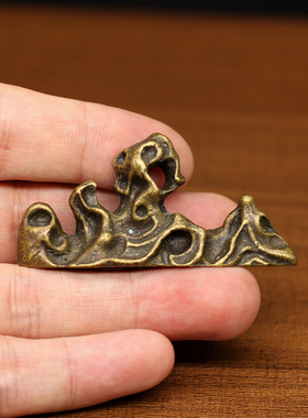 迷你款仿古铜器创意假山石书房镇纸笔搁笔托架子铜摆件微雕小茶宠