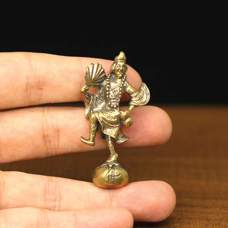 迷你铜器人物雕像黄铜活佛济公和尚桌面小摆件复古工艺品济颠师傅