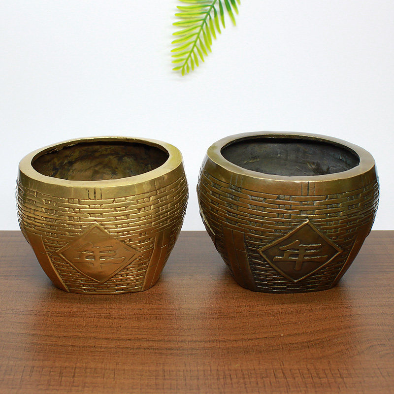黄铜家居风水招财摆件年年有余粮仓米缸铜缸古铜五谷杂粮财神供奉
