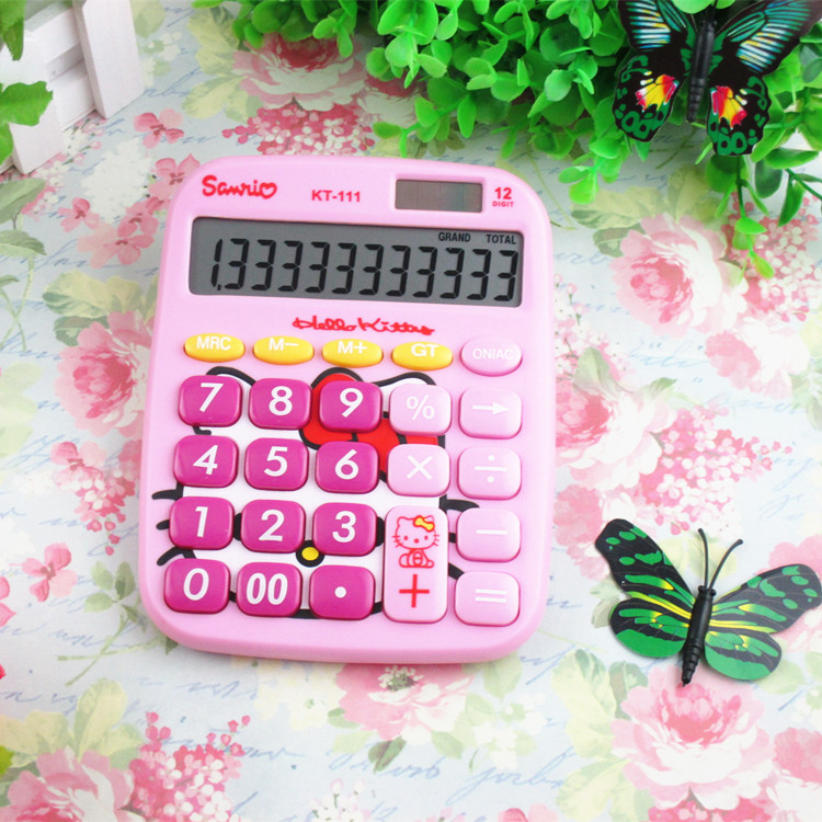 可爱创意卡通计算器 粉色机器猫计算机 太阳能小号12位大屏幕显示