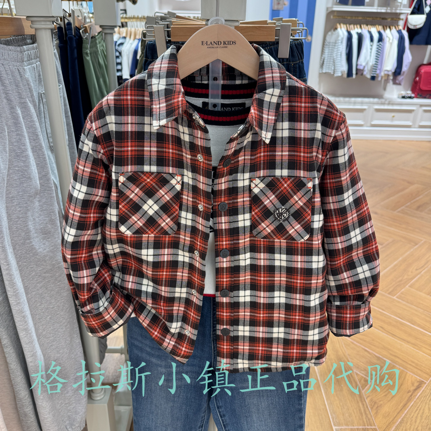 衣恋童装冬男童翻领格纹棉服外套