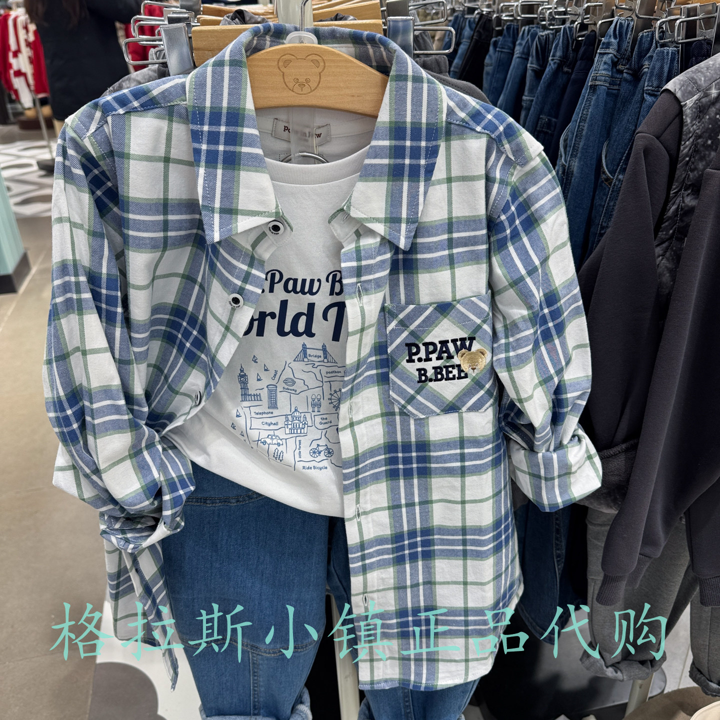 PawinPaw童装正品春男童格纹衬衫