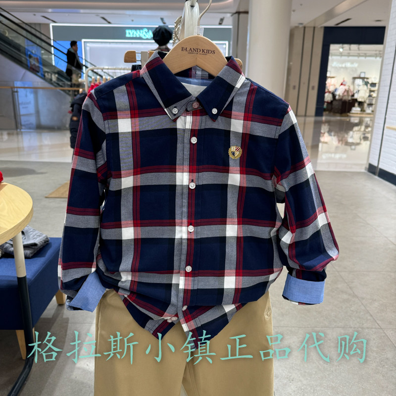 衣恋童装正品春男童学院格子衬衫