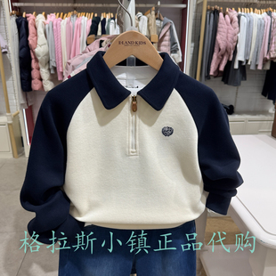 Elandkids衣恋童装专柜正品25冬款男童学院风翻领卫衣EKSMF4T01B