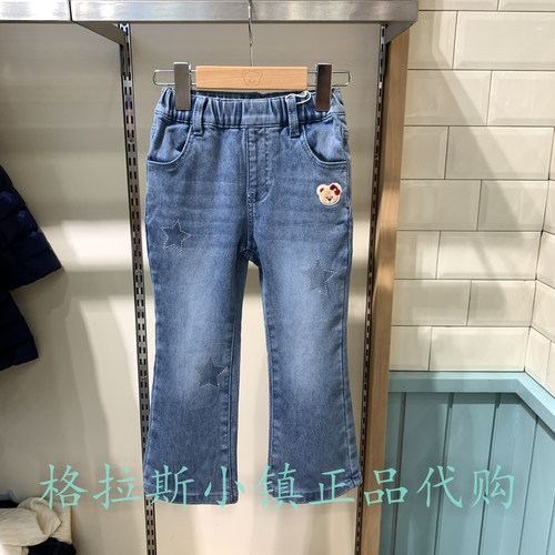 pawinpaw正品女童加绒微喇牛仔裤