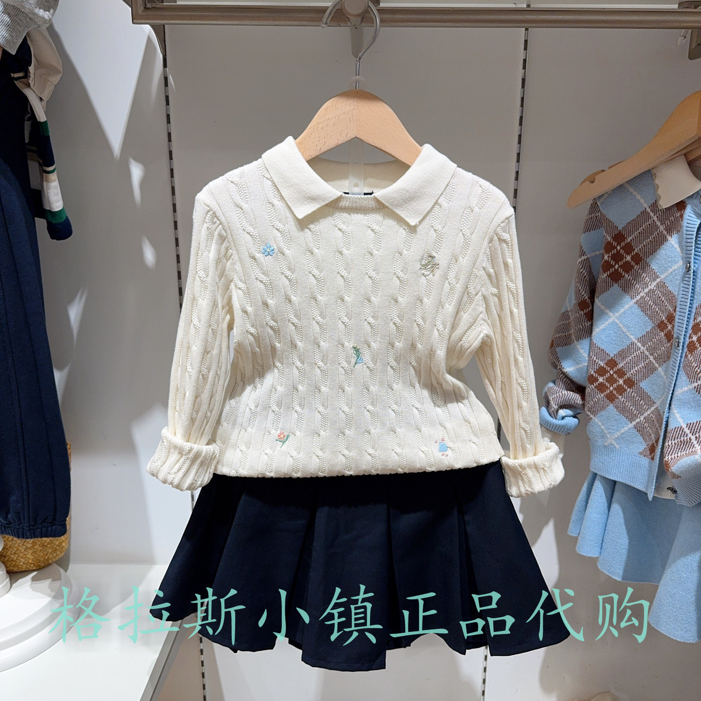 Polowalk童装秋女童翻领针织毛衣