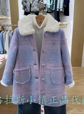 TeenieWeenie童装专柜正品25冬款女童羊毛呢毛领大衣TKJW254T51B