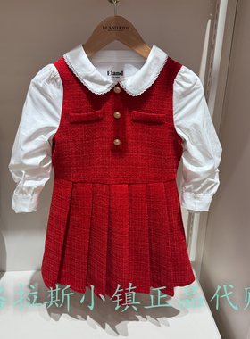 Elandkids衣恋童装专柜正品25冬女童假两件翻领连衣裙EKOWF8T26A