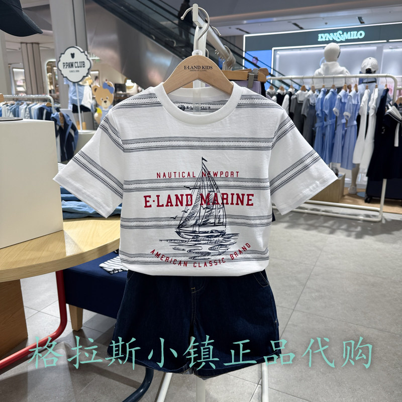 衣恋童装正品夏男童帆船印花T恤
