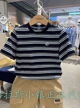Elandkids衣恋童装专柜正品25夏新款男女童条纹短袖T恤EKRAF2413B