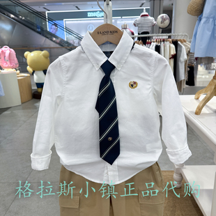 Elandkids衣恋童装专柜正品25秋款男童学院风领带衬衫EKYWF4901K