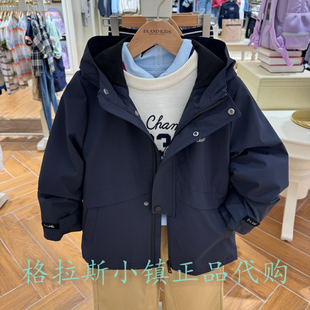 Elandkids衣恋童装专柜26秋男童三防连帽加绒外套EKJAG4902K