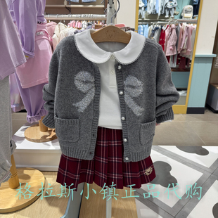 女童圆领绵羊毛开衫 25年冬新款 PCCKF4C23E 专柜正品 pawinpaw童装