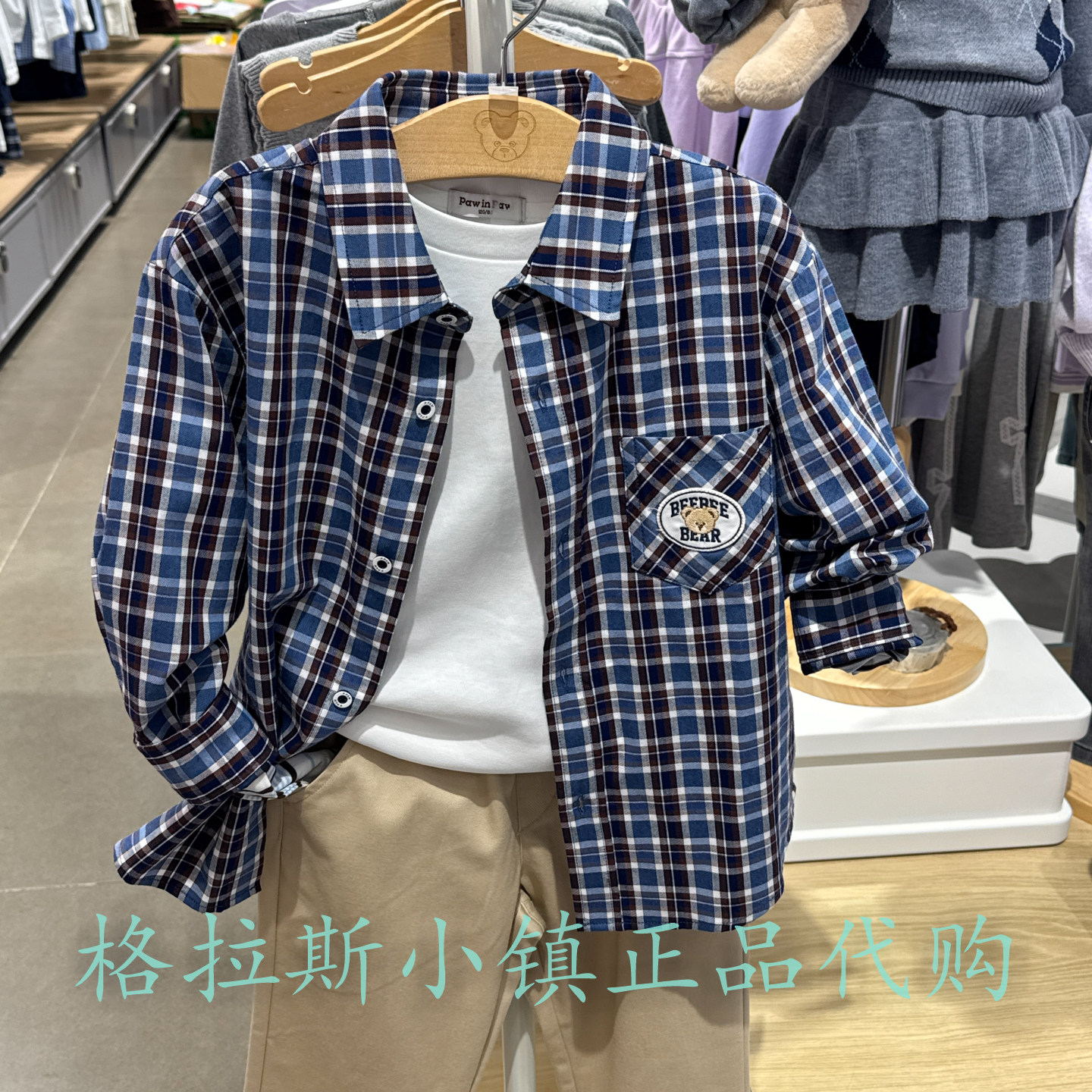 PawinPaw童装秋男童格纹长袖衬衫