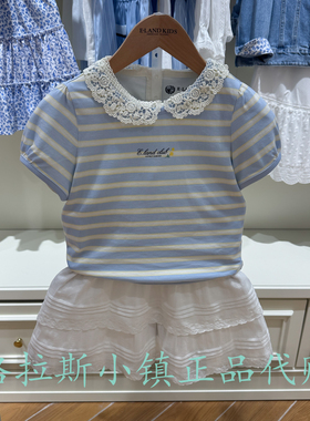 Elandkids衣恋童装专柜正品26夏款女童条纹圆领短袖T恤EKRAG2422A