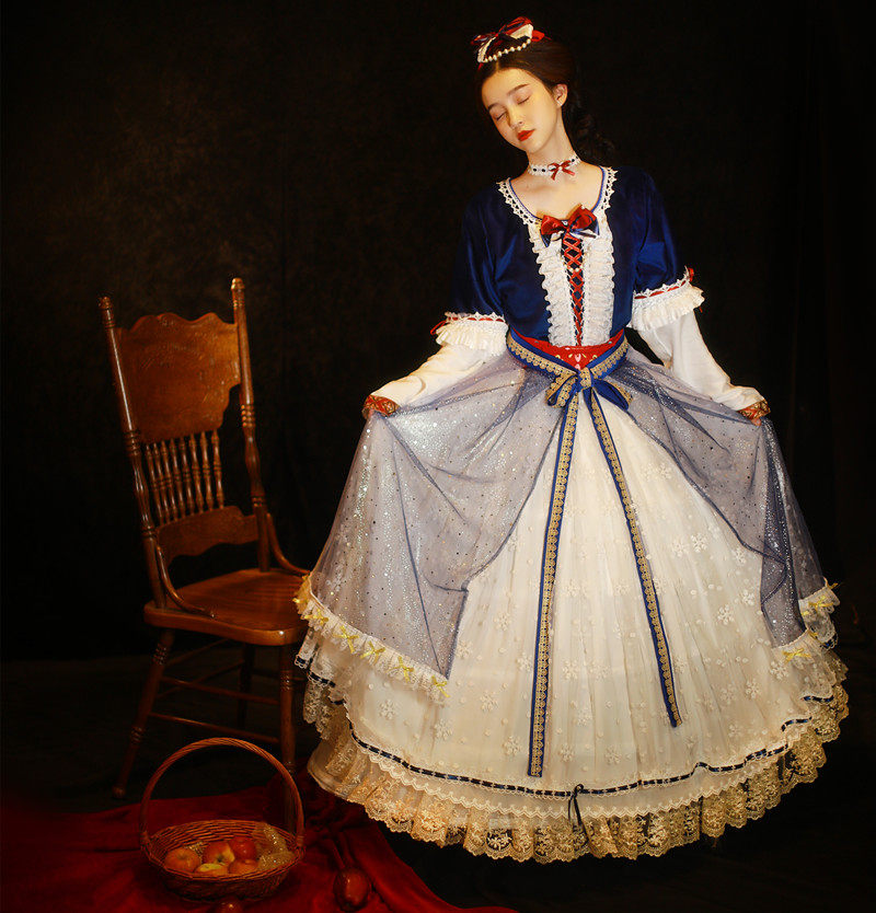 【snow white】童话系列白雪公主 汉元素 齐腰套装 坦领两片式裙