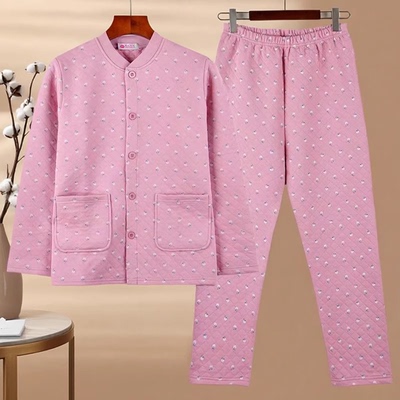 中老年人女纯棉三层夹棉加厚保暖