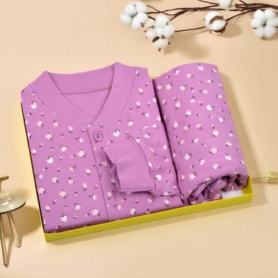 中老年人纯棉大码秋衣对襟套装