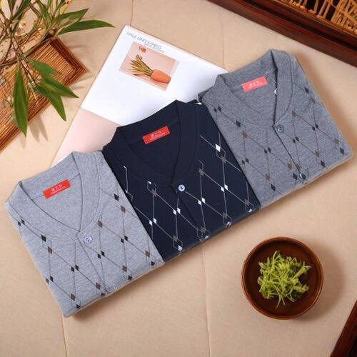 包邮春秋中老年男棉秋衣对襟开衫薄款开口保暖棉开身衫加大码