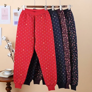 加肥加大码中老年人女士南极棉保暖裤 纯棉高腰三层夹棉加厚棉裤