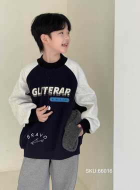 布芮欧2025秋冬新款男女童一体绒插肩袖圆领卫衣中大童上衣66016