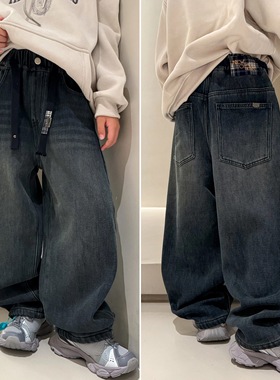 大E小e童装2025冬季儿童复古一体绒牛仔裤男女童加厚直筒裤66615