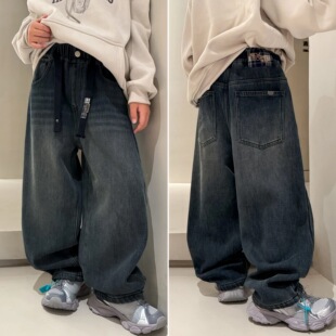 大E小e童装2025冬季儿童复古一体绒牛仔裤男女童加厚直筒裤66615