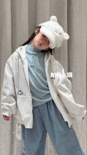 实体店童装秋冬新女童甜美钉珠猫咪刺绣连帽卫衣外套一体绒89851