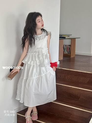 吾束潮牌女童2026夏女童韩版洋气时髦花朵无袖背心半身裙套装3657