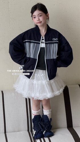 Anika潮牌童装2026春款女童韩版拼接网纱外套儿童洋气棒球服3047