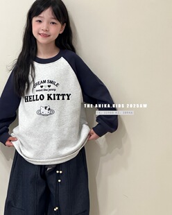 阿尼卡ANIKA童装2025秋冬新款男女童加厚磨毛拼接长袖T恤宽松3298