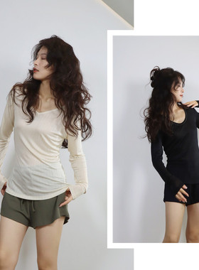 【福利】第二层皮肤 虚实竖条纹显瘦百分百真丝v领长袖t恤打底衫