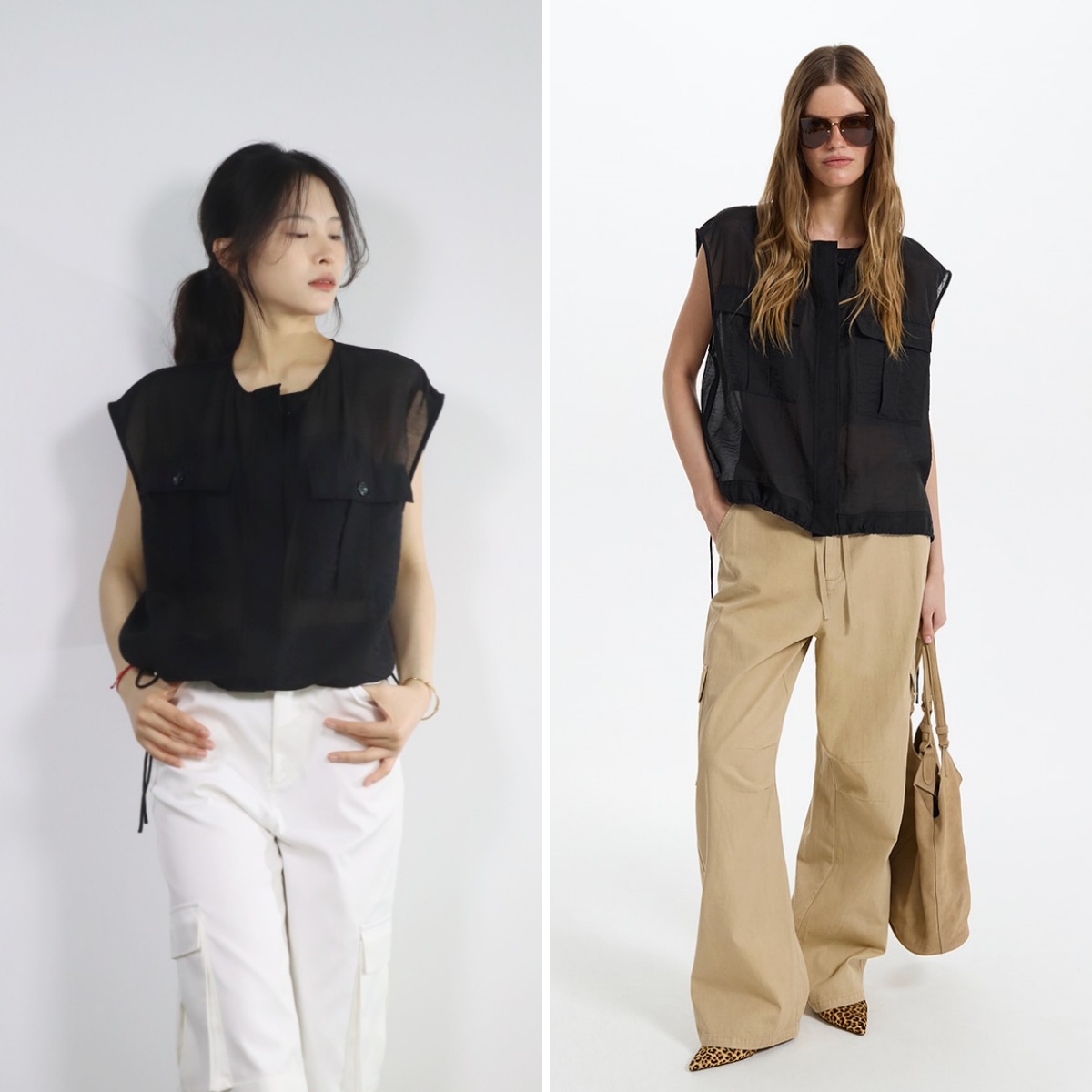 宽松工装风暗扣无袖天丝抽身衬衫