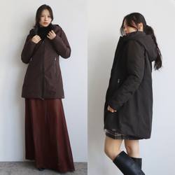 加拿大枫叶 简约线条 涂层防水硅胶拉链中长款收腰棉服冲锋衣外套